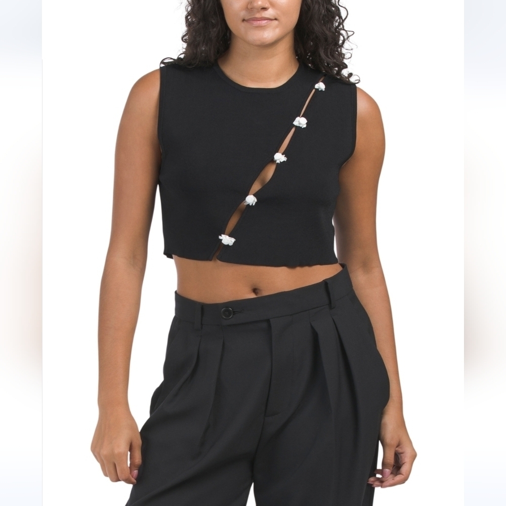 ZARA Cropped Top With Asymmetrical Button Front